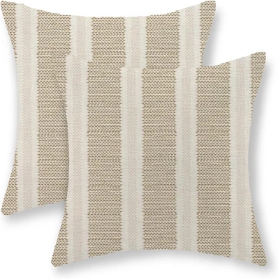 Tan Khaki Polka Dot Pillow Covers 16X16 Inch Set of 2 Boho Striped Decorative Th - Image 1 of 4