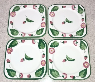 Williams Sonoma Set of 4 Square Strawberries & Flowers Plates - 8.25" - Image 1 of 4