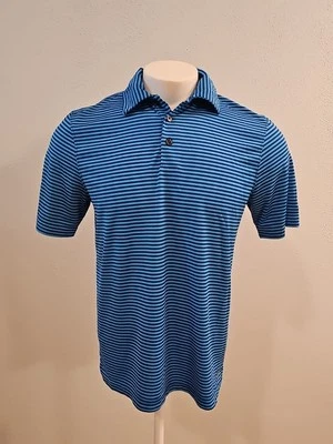 Champion Golf Polo Duo Dry Men's Medium Blue Polyester Stripe Shirt.           - Image 1 of 4
