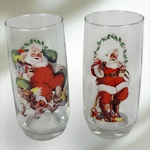 Coca Cola Christmas Santa Claus Set of 2 Glass tumblers Haddon Sundblom 6" - Bild 1 von 9