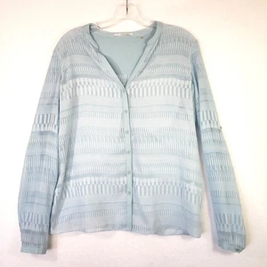 Blusa T Tahari Mujer Pequeña Azul Transparente Manga Larga Abotonada Carrera Oficina - Imagen 1 de 8