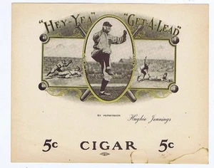 Hey-Yea Get a Lead Hughie Jennings original caja de cigarros exterior etiqueta béisbol patio - Imagen 1 de 1