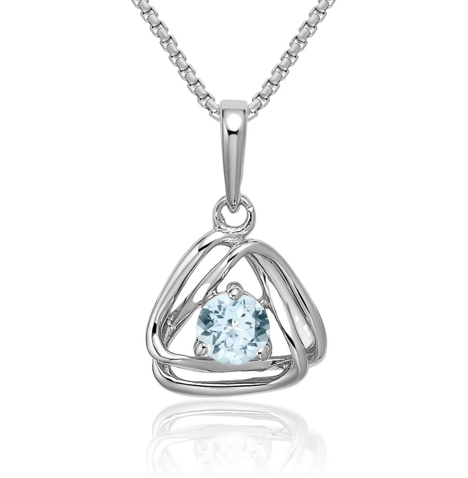 14K Solid White Gold Aquamarine Triangle Geometric Necklace - Image 1 of 1