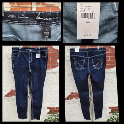 22L Lane Bryant Distressed Jean Long Skinny High Rise Dark Denim 22 Long Tall - Image 1 of 4