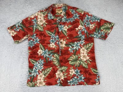 Havana Jack's Cafe Shirt Men Large Red Floral Hibiscus 100% Silk Hawaiian Beach - Image 1 of 4