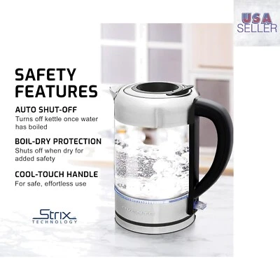 1.7L Glass Electric Kettle For Coffee And Tea - Rapid Boil Instant Water Heater - Image 1 of 4