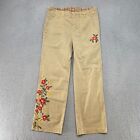 Sundance Pants Womens 4 Embroidered Floral Primrose Bloom Boho Y2K Tan Stretch