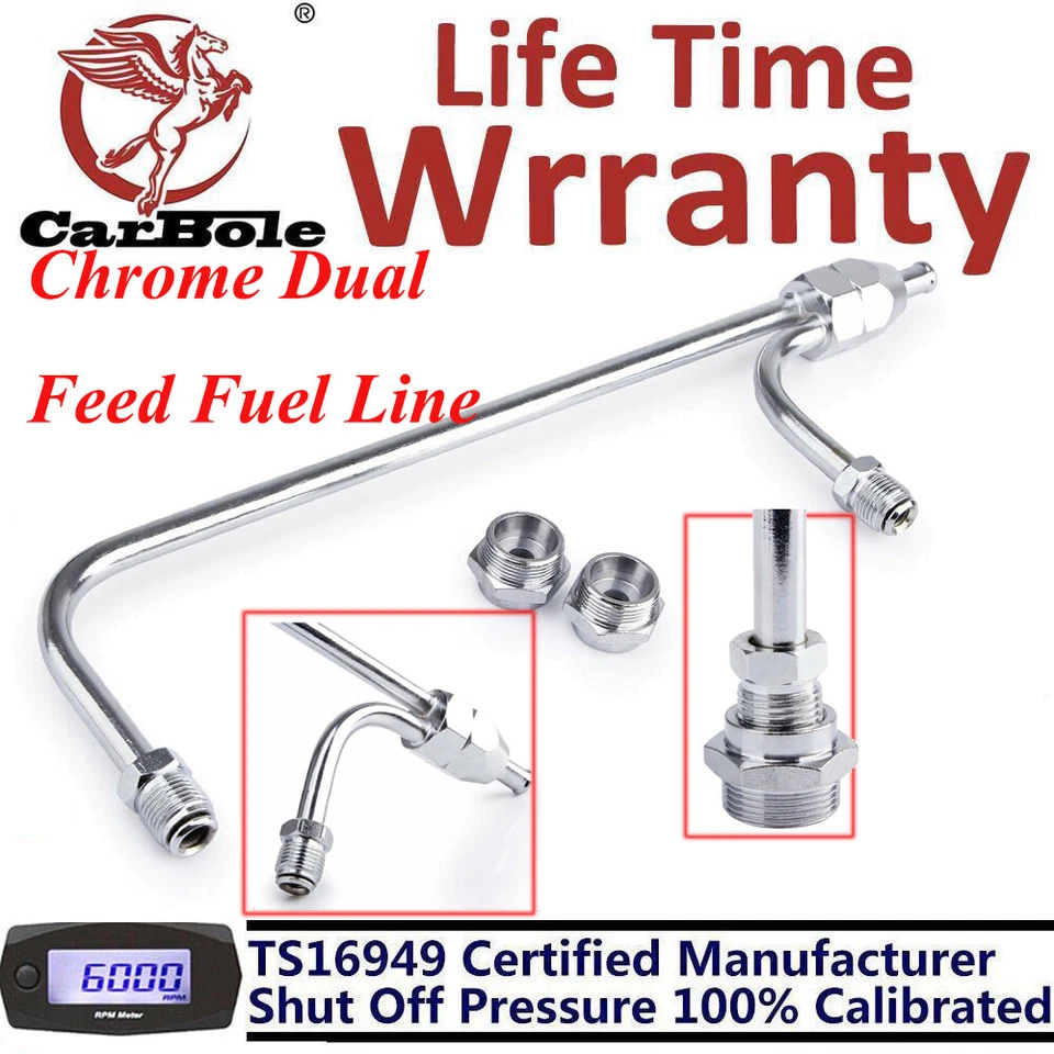 1552 Fuel Line Dual Feed Chrome Fit Holley Double Pumper Carburetor 4150 Fit 3/8