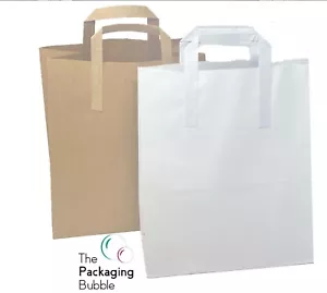 More details for brown white kraft paper carrier bags with handles lunch gift party takeaway bag