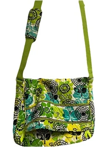Vera Bradley Messenger LIME'S UP Lime Green Blue Yellow White, Large Book Bag - Picture 1 of 18
