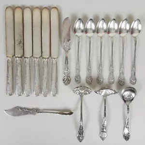 Antique Silverware Lot Silver Plate Knives Spoons Ladles 17 Pieces 1847 Rogers - Picture 1 of 7