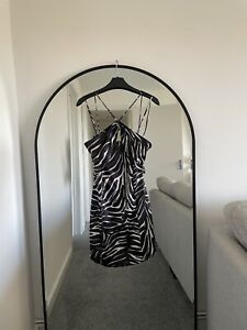 Zara Zebra Animal Print Black and White Satin Strappy Mini Dress BNWT Size Large