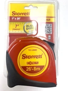 26' - 8m  TAPE MEASURE X 1" WIDE STARRET EXACT TAPE  RED TX1-26ME #30655 - Picture 1 of 8