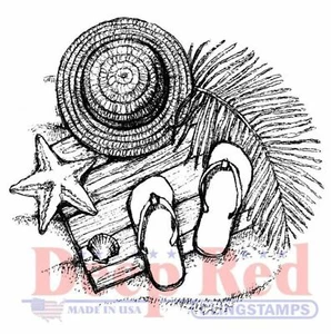 BEACH DAY DEEP RED CLING RUBBER STAMP Unmounted Cardmaking Scrapbooking - Picture 1 of 1