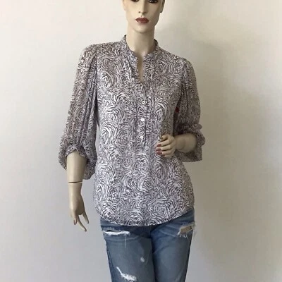 Diane von Furstenberg DVF Blanco Gris Floral Seda Syrah Top 2 Foto 1 de 3