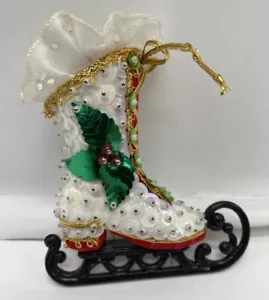 Figure Skate Christmas Holiday Ornament White 4" Holly - Picture 1 of 11