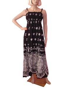 VTG Gap Smocked Black Print Long Maxi Dress Women's S Sleeveless Boho - Picture 1 of 6