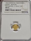 1854-Dated Cal Gold Token Liberty-Bear #2C Octagonal 11.3mm "1/2" NGC MS67