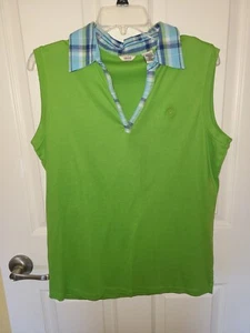 Polo senza maniche IZOD donna verde brillante con colletto a plaid - TG. XL - Foto 1 di 5
