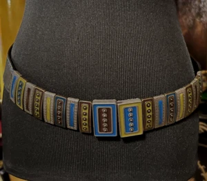 Reversible Stretchy Metal Designer Tiles Belt Black Wine Green XL-1X Comfort - Picture 1 of 12