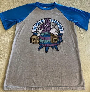 Fortnite Boys Gray Blue Loot Llama Short Sleeve Pajama Shirt XL 16 - Picture 1 of 6