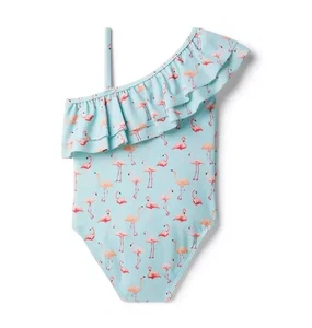 Janie and Jack L105305 Girls Clearwater Flamingo Cold Shoulder Swimsuit Size 7 - Picture 1 of 3