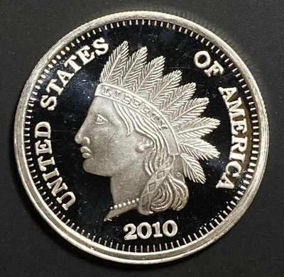 Scarce 2010 Indian Head Cent Design 1 Oz .999 Silver Bullion Round Medallion $$$ - Image 1 of 4