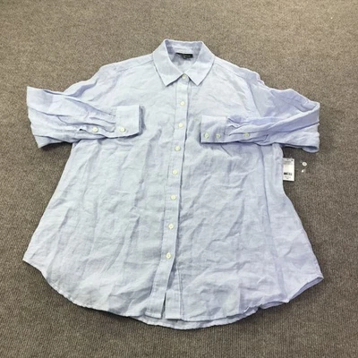 Camisa Lord & Taylor Mujer 0X Azul Desteñido Lino Abotonada Manga Larga Ligera Foto 1 de 4