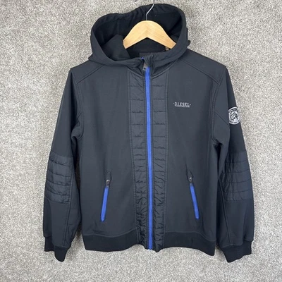 Jaqueta Diesel Youth Boys 18/20 Zíper Completo Capuz Preto Medidas Masculina Pequena Batida nas Costas - Imagem 1 de 4