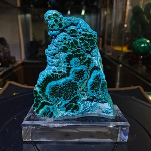 2,86 Pfund Top natürlicher roher Malachit Quarz Kristall Mineral Probe Heilung + Ständer - Bild 1 von 9