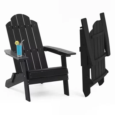 Silla Adirondack plegable de plástico negro para patio exterior Foto 1 de 4