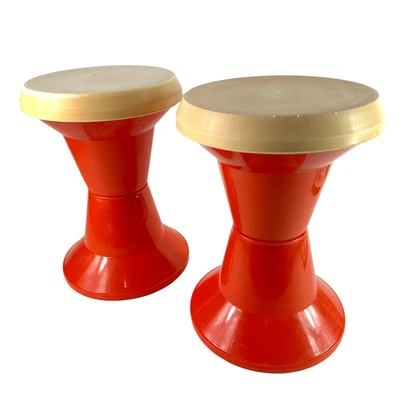 Lot of 2 Vintage 70s Tam Tam Tulip Stools Stackable Plastic Space Age Orange - Image 1 of 4
