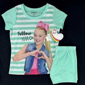 Conjunto de pijama JoJo Siwa niñas 2 piezas verde manga corta rayas cintura elástica talla 8 - Imagen 1 de 4