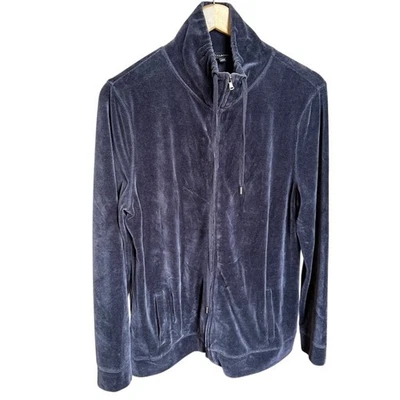 Talbots Women's Charcoal Blue Velour Mock Neck Zip-Up Sweatshirt Size Large - Image 1 of 4