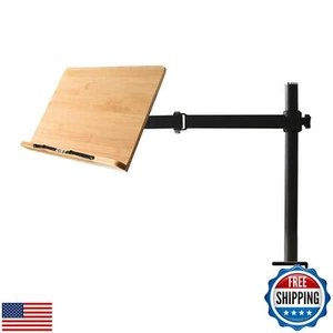 wishacc Bamboo Book Stand Height Adjustable with Clamp, Table Side Cookbook R - Picture 1 of 5