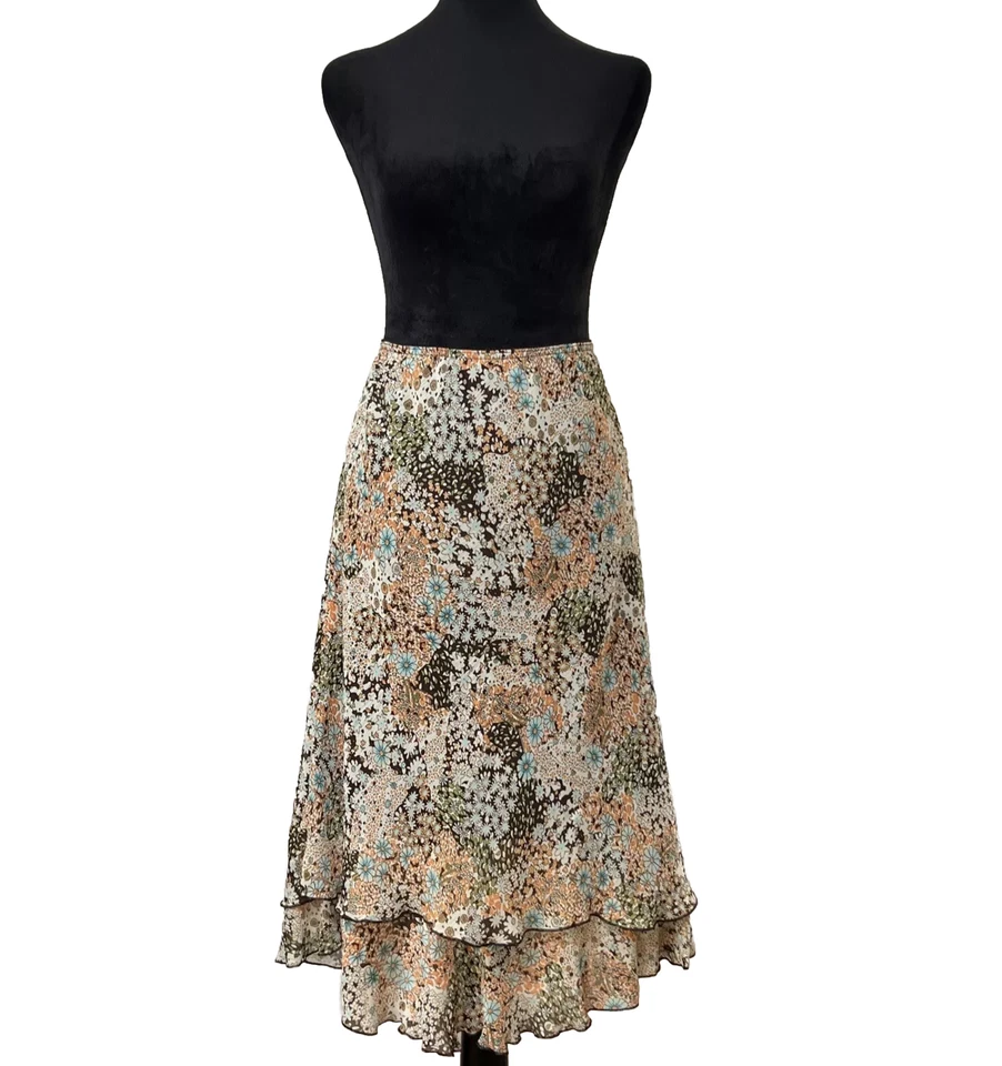 Saia maxi floral Briggs Boho tamanho M cottage núcleo de fada alface assimétrica anos 90 Y2K - Imagem 1 de 4