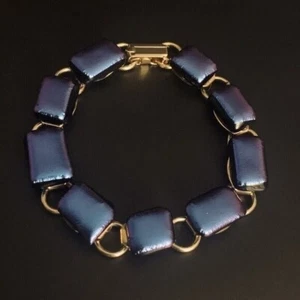 Gold Tone Chain Linked Purple Fused Glass Beaded Bracelet for Women & Teens - Picture 1 of 7