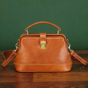 Genuine Leather Purse Women Doctor Bag Vintage Shoulder Bag Crossbody Bag - Picture 1 of 12