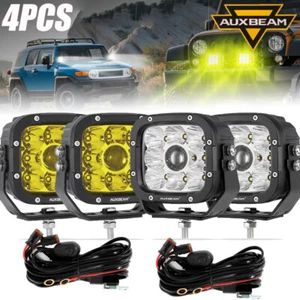 AUXBEAM 4x 5" 480W LED Work Light Bar Pods Spot Amber&White Offroad Fog For Jeep - Picture 1 of 12