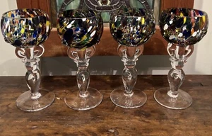 4 Signed Opus Milan Mottl Millefiori Confetti Goblets With Knobs - Picture 1 of 8