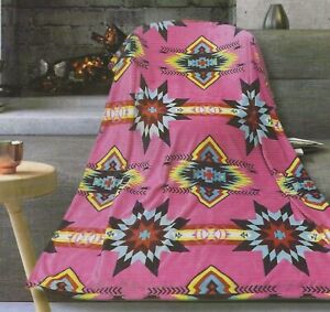 Pink Southwest Aztec Twin Size Super Soft Flannel Blanket