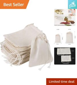 Natural Cotton Drawstring Bags - 20 Pcs - for Straining Herbs, Coffee, Tea, S.