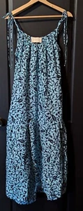 YESAET Sleeveless Cotton Blue Maxi Dress w/ Front Pockets & Side Slits Size S/M - Picture 1 of 18
