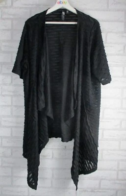TS womens open front cardigan black sheer 20 short sleeve waterfall - Image 1 of 4