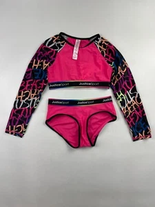Justice Sport Girl's M Long Sleeve 2 Piece Swim Suit - Picture 1 of 2