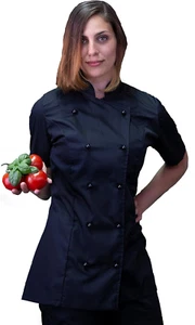 Ricamo Gratuito - Giacca Cuoco Da Cucina - Casacca Chef Donna Manica Corta - Ner - Foto 1 di 12