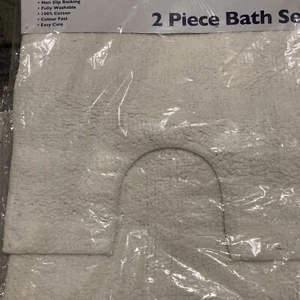 Premier 2 Piece Bath Mat Pedestal Set 100% Cotton Non Slip Back Machine Washable - Picture 1 of 1
