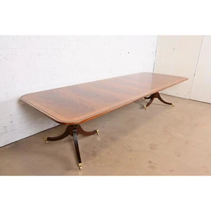 Baker Furniture Stately Homes Georgian Banded Mahogany Double Dining Table - Picture 1 of 11