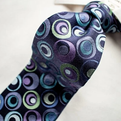 TED BAKER  Blue Lavender Green Geometric Woven Silk Necktie 57.5"L x 3.5"W - Image 1 of 4