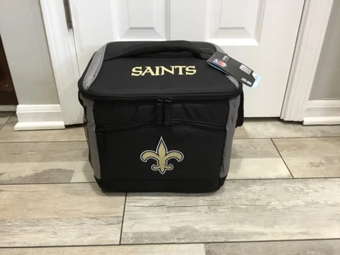 NWT-New Orleans Saints Black Insulated 24 Can Cooler Bag 2 Pocket NFL Cover